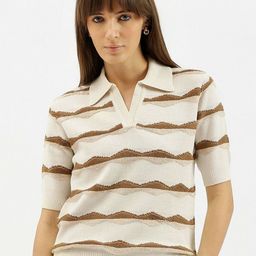 United Colors of Benetton Women Striped Polo Collar Pure Cotton Pockets T-shirt-image-35