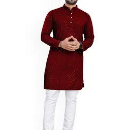 trustous Men Embroidered Regular Sequinned Kurta with Pyjamas image 1