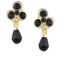 FirstBlush Gold-Plated Cubic Zirconia Studded Contemporary Shaped Drop Earrings-12