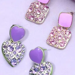 Krelin Set Of 2 Gold Plated Stones Studded And Beaded Square Shaped Drop Earrings-picture-37