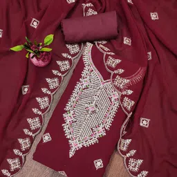 HERE&NOW Floral Embroidered Sequinned Georgette Unstitched Dress Material-image-25