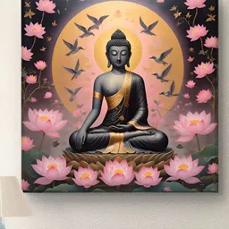 Myntra Elegant Homes Black & Pink Buddha Canvas Religious Wall Art-image-77