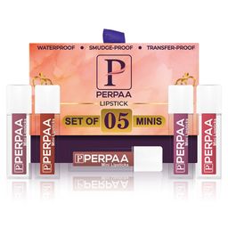 PERPAA Set Of 5 Waterproof Matte Mini Liquid Lipsticks - 1.2ml Each Shade 1-3-7-9-12-10