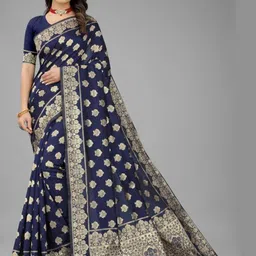 SAREEFLAME Ethnic Motifs Woven Design Zari Pure Silk Banarasi Saree-picture-12