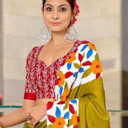 KALINI Floral Print Border Block Print Saree image 3