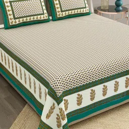 The Craft Monk Green & Gold-Toned King Bedsheet with 2 Pillow Covers-image-61