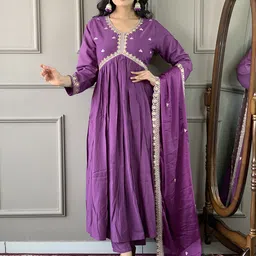 CANBIA Women Ethnic Motifs Embroidered Regular Anarkali Kurta with Trousers & Dupatta-picture-38