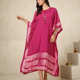 Soch Bandhani Printed Sequined Round Neck Kaftan Dress-picture-15