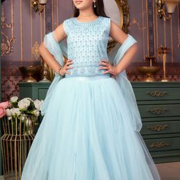 Sangria Girls Mirror Embroidered Net Lehenga Choli With Dupatta-image-54