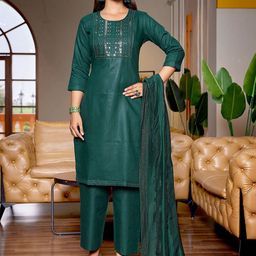 Royal Export Floral Yoke Design Sequined Straight Kurta With Trousers & Dupatta-image-77