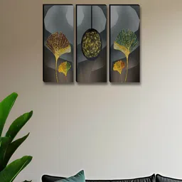 Myntra Elegant Homes Grey & Black 3 Pieces Floral And Botanical Wooden Wall Art-image-54