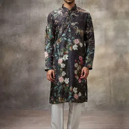 Rivaar By Rocky Star Floral Printed Mandarin Collar StraightKurta With Pyjamas-image-91