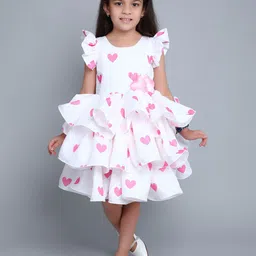 Pink Chick Print Flutter Sleeve Fit & Flare Dress-image-83