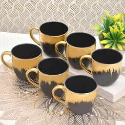FABINALIV Black & Gold-Toned Solid Ceramic Glossy Cups Set of Cups and Mugs-image-71