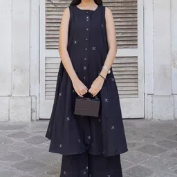 KALINI Geometric Printed Round Neck A-Line Kurta With Palazzos-image-13