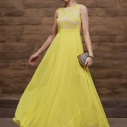 Miss Chase Yellow Georgette Women Maxi Dress-image-99