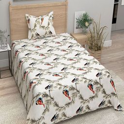 Aura Red & White Floral 144 TC Single Bedsheet with 1 Pillow Covers-image-45