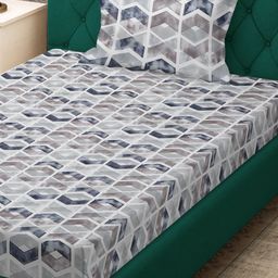 Myntra Elegant Homes Grey & Blue Geometric 280 TC Single Bedsheet Set-1.52 m x 2.28 m-image-45