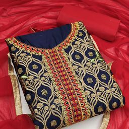 HERE&NOW Floral Embroidered Glaze Cotton Unstitched Dress Material-picture-19