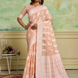 KAYOMMI Paisley Woven Design Pure Cotton Banarasi Saree-picture-49