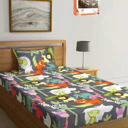Myntra Elegant Homes Black & Green Printed 300 TC Single Bedsheet Set 2.2 x 1.5 m-image-30