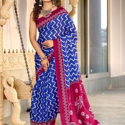 PEENGAX Floral Block Printed Pure Cotton Saree-image-48
