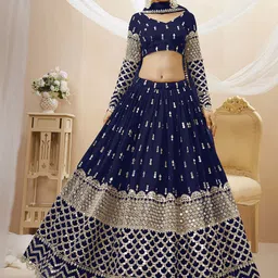 ETHNIC PLUS Embroidered Semi-Stitched Lehenga & Unstitched Blouse With Dupatta-image-49