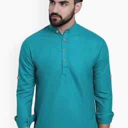 univibeBand Collar Pure Cotton Straight Slim Fit Short Kurta-image-98