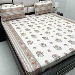 Pure Decor White & Grey Floral Queen Bedsheet with 2 Pillow Covers-image-69