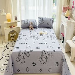 JC HOME Grey & Black Graphic 140 TC Queen Bedsheet with 2 Pillow Covers-image-42