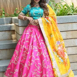 FABPIXEL Embroidered Semi-Stitched Lehenga & Unstitched Blouse With Dupatta-image-49