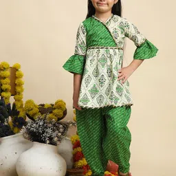 Cutiekins Girls Ethnic Motifs Printed Angrakha Gotta Patti Kurta with Dhoti Pants-picture-25