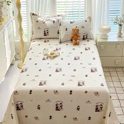 JC HOME Cream-Coloured & Red Pure Cotton 230 TC King Bedsheet Set 2.50 m x 2.45 m-26