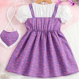 THOILLLING Kids-Girls Purple Cotton Printed Fit and Flare Dress-image-88