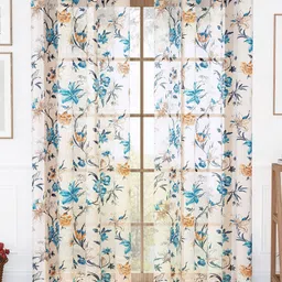 Story@home Cream-Coloured & Blue Set of 2 Floral Sheer Long Door Curtain-14