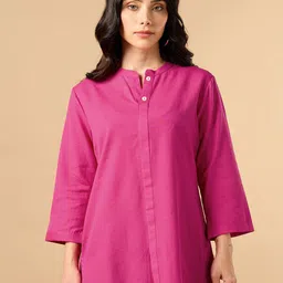 COTTONS DAILY Mandarin Collar Linen Straight Short Kurti-24