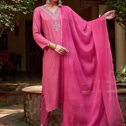 Shae by SASSAFRAS Women Embroidered Palazzos & With Dupatta Kurta Sets-29