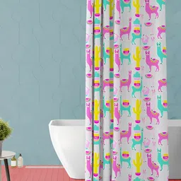 ArtzFolio White & Pink Printed Waterproof Shower Curtain-16