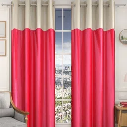 Galaxy Home Decor Pink & Cream 2 Pieces Long Door Curtain-image-77