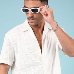 Voroxy Standard Geometric Self Design Wrinkle Free Casual Shirt-image-89