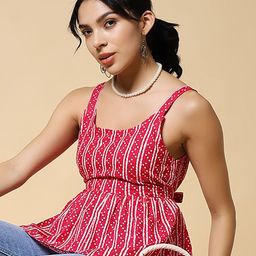 Istyle Can Women Bandhani Striped Shoulder Straps Cotton Peplum Top-image-73