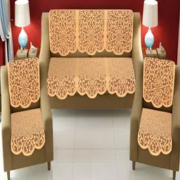 HOME SHINE Gold-Toned & Yellow Cotton Sofa Cover Without Arms-image-98