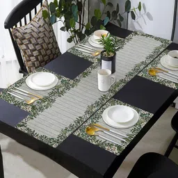PRAKARTIK Set Of 5 Green & Grey Printed Table Linen Sets image 1