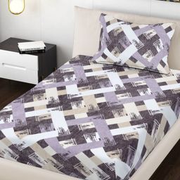 FABINALIV Brown & White Geometric 300 TC Single Bedsheet with 1 Pillow Covers-picture-34
