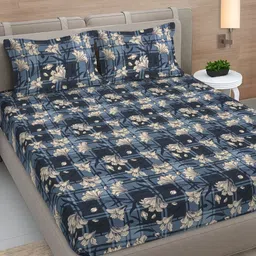 Myntra Elegant Homes Grey & White Floral 300 TC Double King Bedsheet Set-2.5 m X 2.25 m-image-35