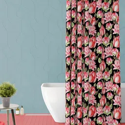 ArtzFolio Black & Pink Floral Printed Waterproof Shower Curtain-image-96