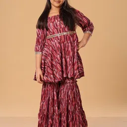 The Mini Trunk Girls Abstract Printed Kurti with Sharara-image-60