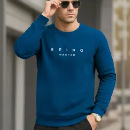BEING WANTED Men Teal Blue Typography Print Sweatshirt-picture-21