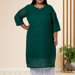 myplusfashion Women Embroidered Sequinned Georgette Kurta-image-48