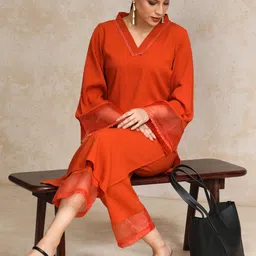Varanga Women Regular Silk Crepe Kurta with Trousers-17